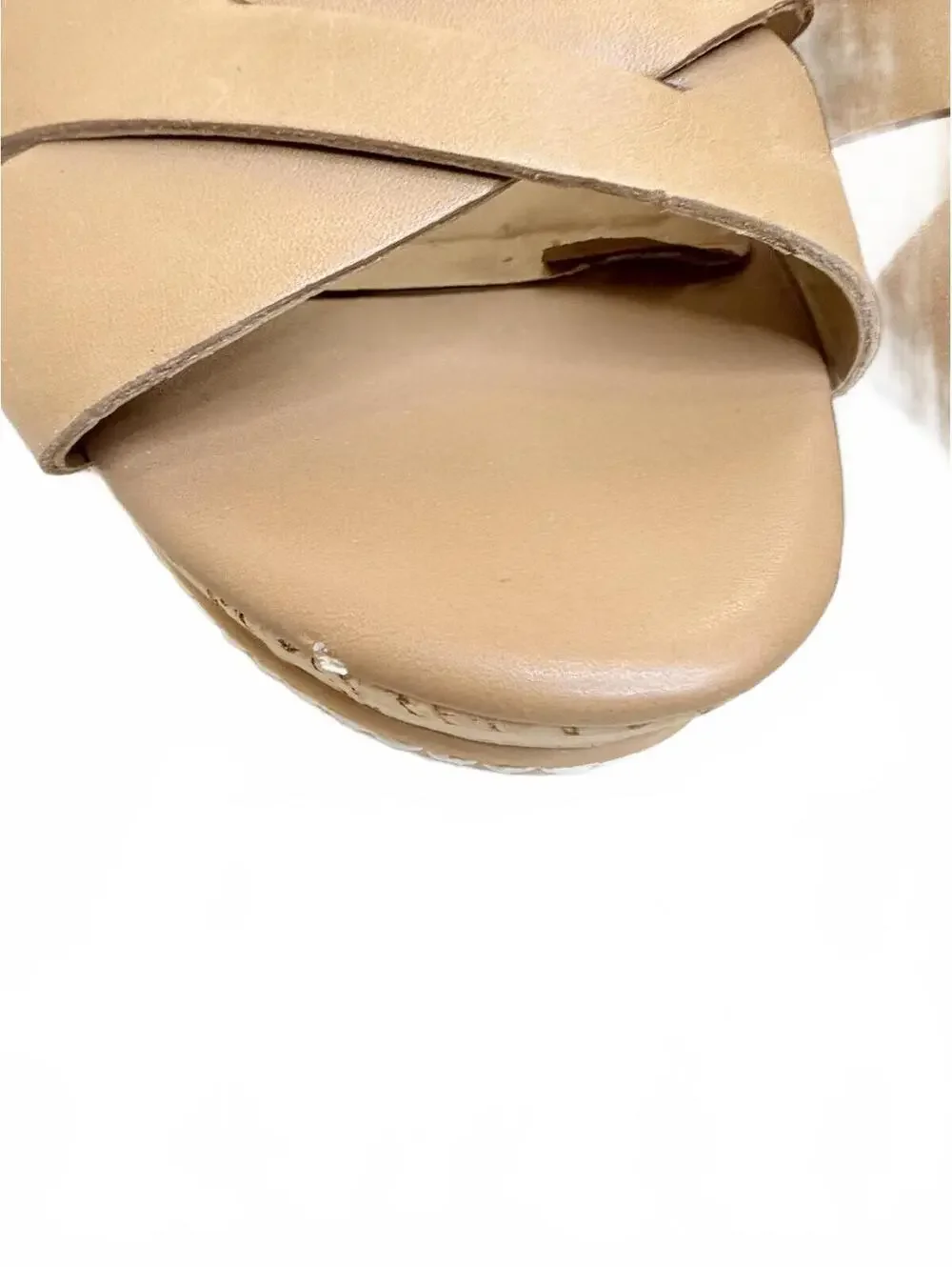 FRANCO SARTO Sophie Tan Leather Platform Wedge Sandals Ankle Strap 8.5‎